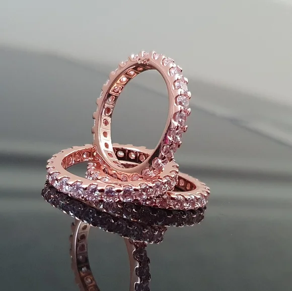 New Trendy Rose Gold Eternity Diamond Ring - Picture 2 of 4